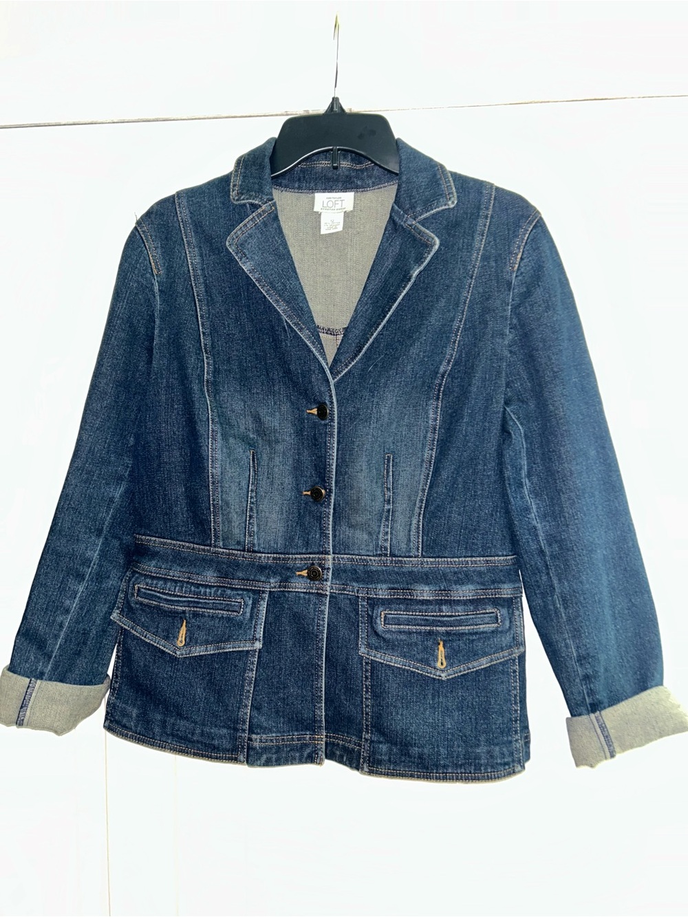 LOFT Dark Blue Denim Blazer Jacket with Notch Collar